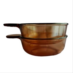 2 Corning Glass Amber Vision grab-it bowls